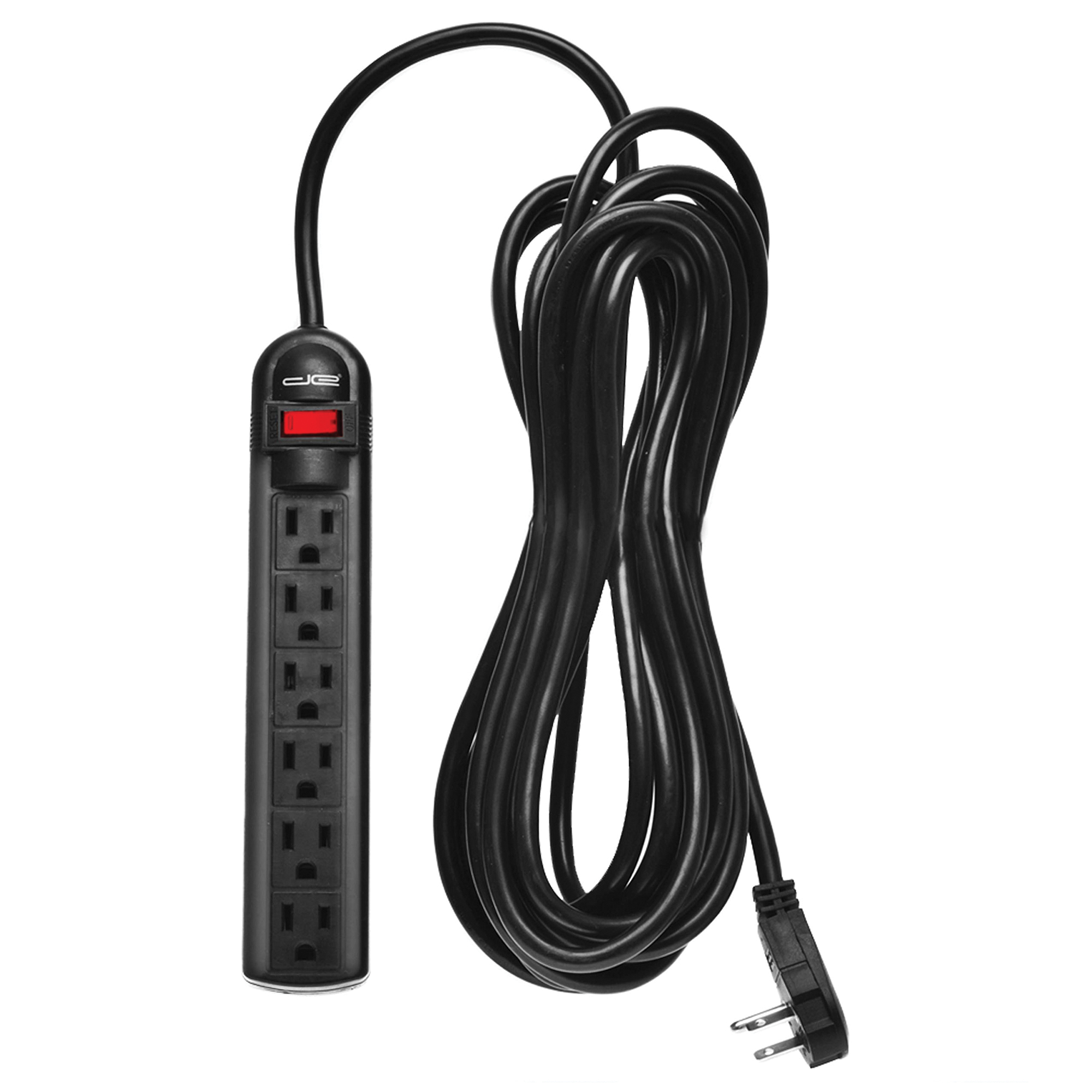 Digital Energy, 6-Outlet Surge Protector Power Strip, Black, Cord Length 15 ft, Cable Gauge 14/3 Amps 15 Model# DSS5-1041